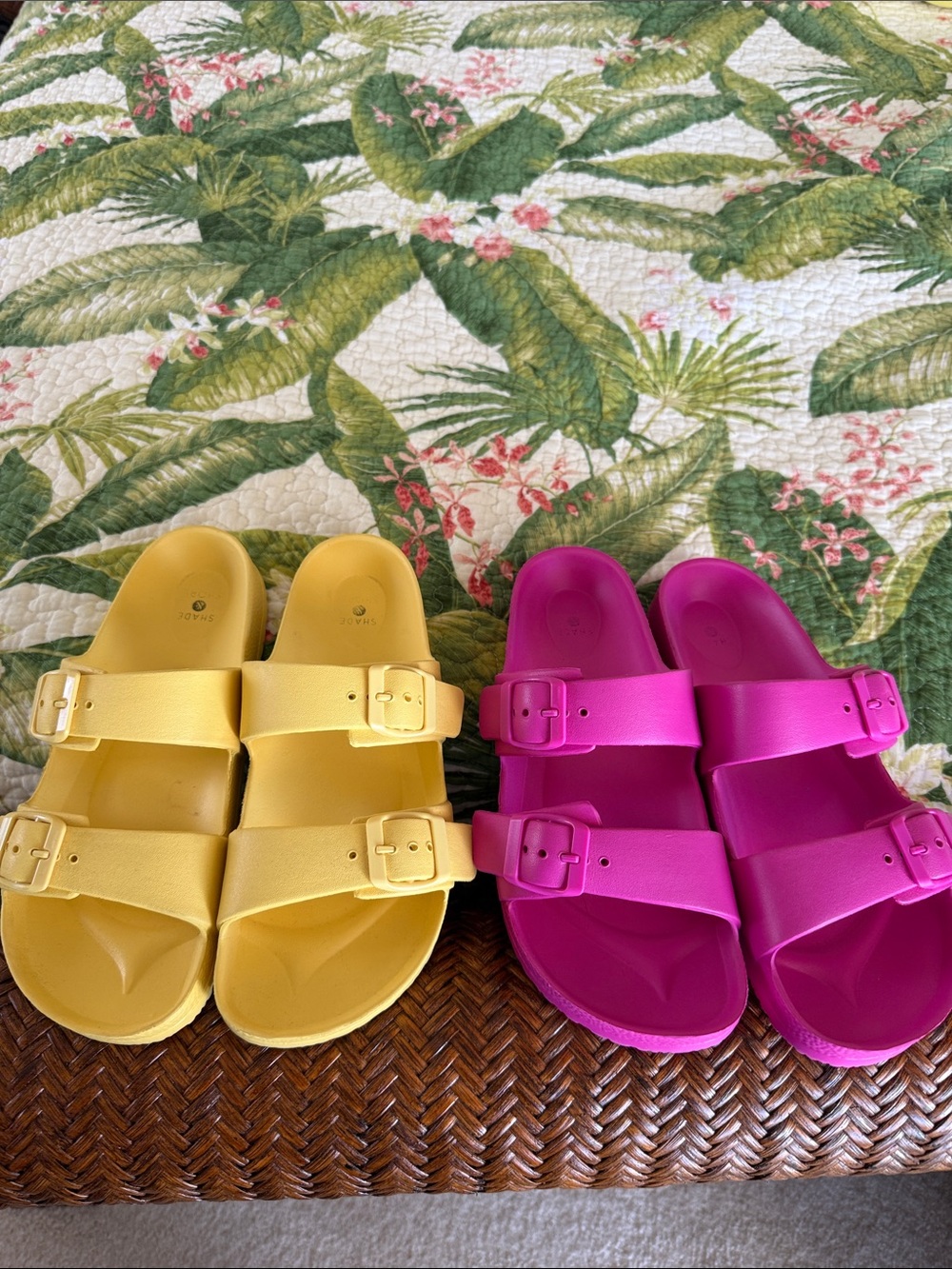 Shade & Shore Pair Double-Buckle Slide Sandals in Yellow and Fuchsia (Pair)